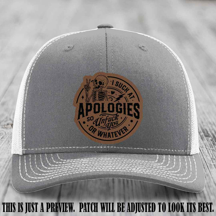 I Suck at Apologies Skeleton - Dark Brown to Black Patch on Heather Grey to White Hat