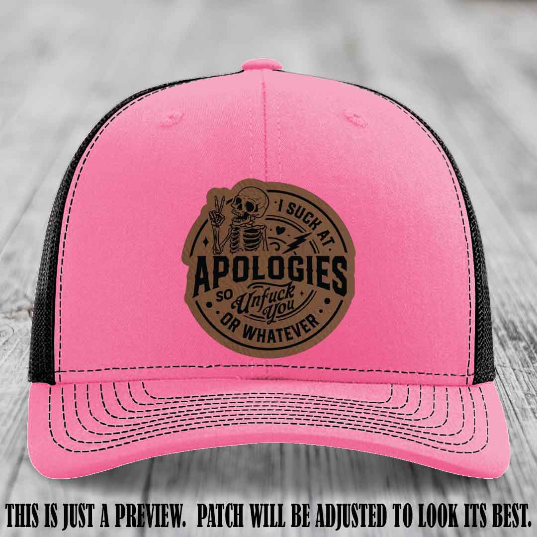 I Suck at Apologies Skeleton - Dark Brown to Black Patch on Hot Pink to Black Hat