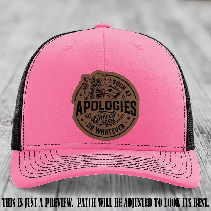 I Suck at Apologies Skeleton - Dark Brown to Black Patch on Hot Pink to Black Hat