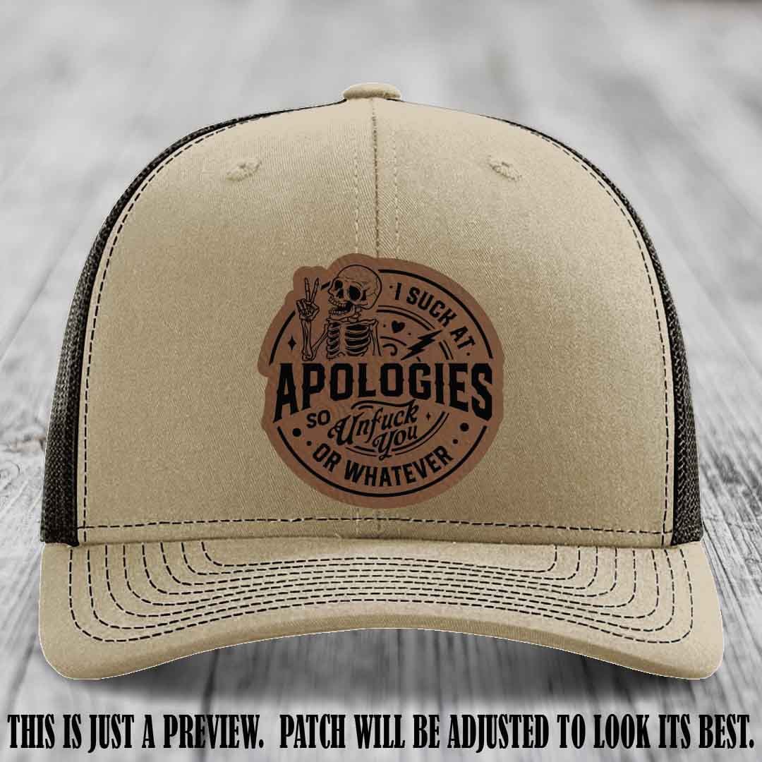 I Suck at Apologies Skeleton - Dark Brown to Black Patch on Khaki to Coffee Hat