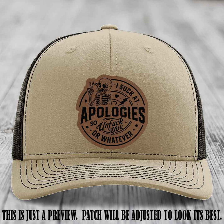 I Suck at Apologies Skeleton - Dark Brown to Black Patch on Khaki to Coffee Hat