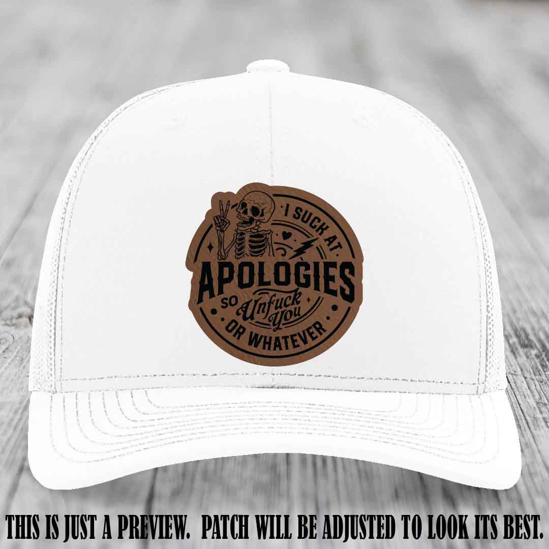 I Suck at Apologies Skeleton - Dark Brown to Black Patch on White Hat