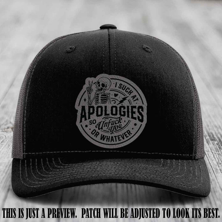 I Suck at Apologies Skeleton - Grey to Black Patch on Black to Charcoal Hat