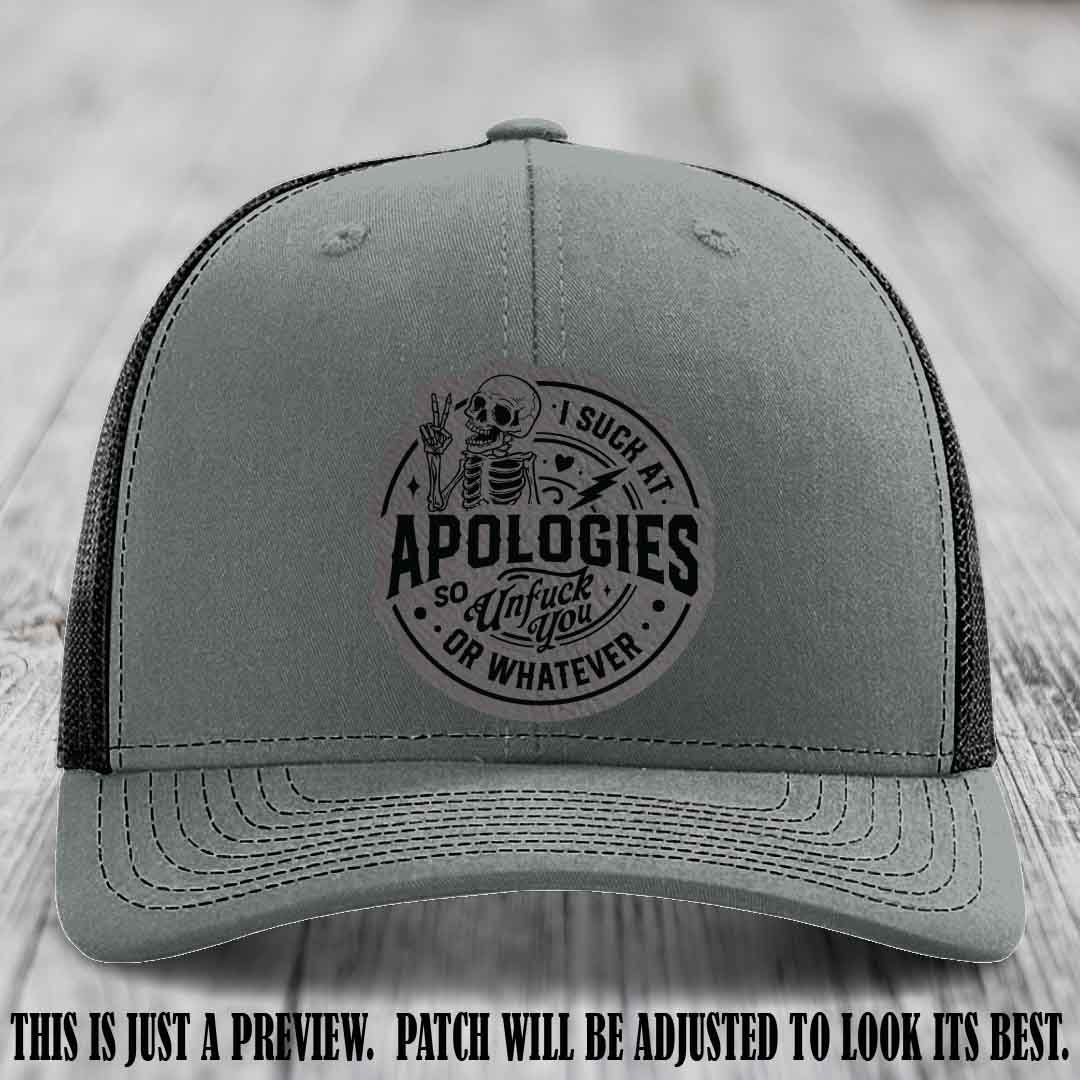 I Suck at Apologies Skeleton - Grey to Black Patch on Heather Grey to Black Hat