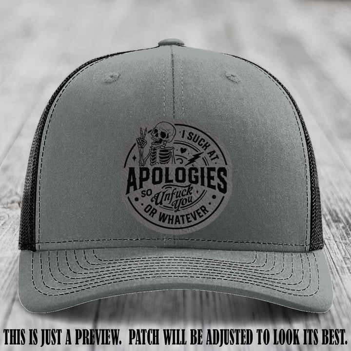 I Suck at Apologies Skeleton - Grey to Black Patch on Heather Grey to Black Hat