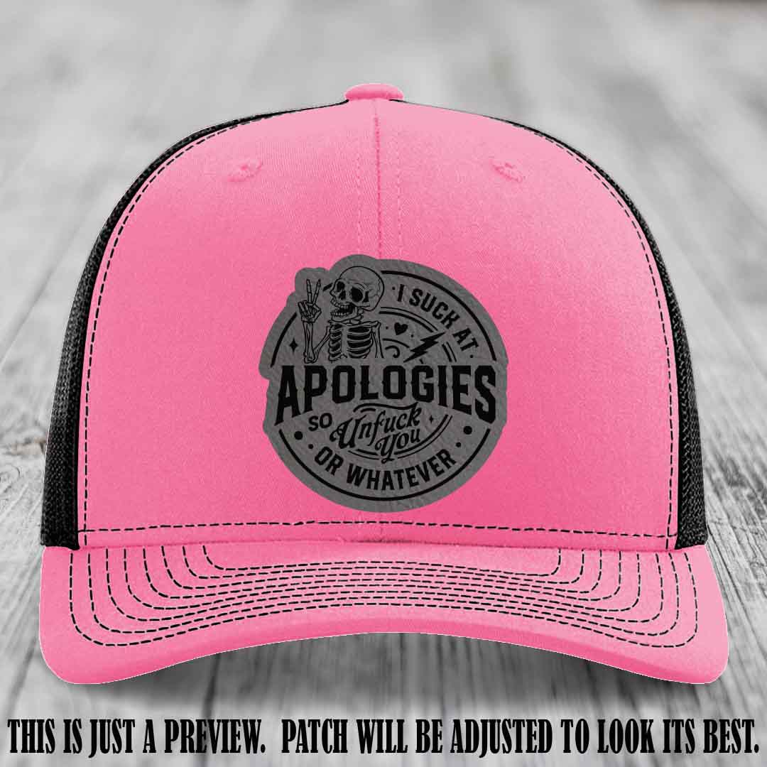 I Suck at Apologies Skeleton - Grey to Black Patch on Hot Pink to Black Hat