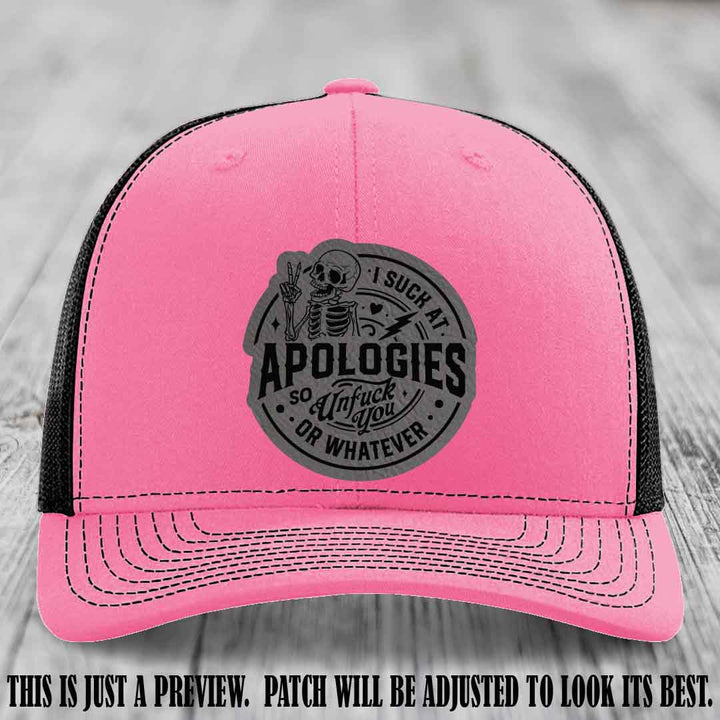 I Suck at Apologies Skeleton - Grey to Black Patch on Hot Pink to Black Hat