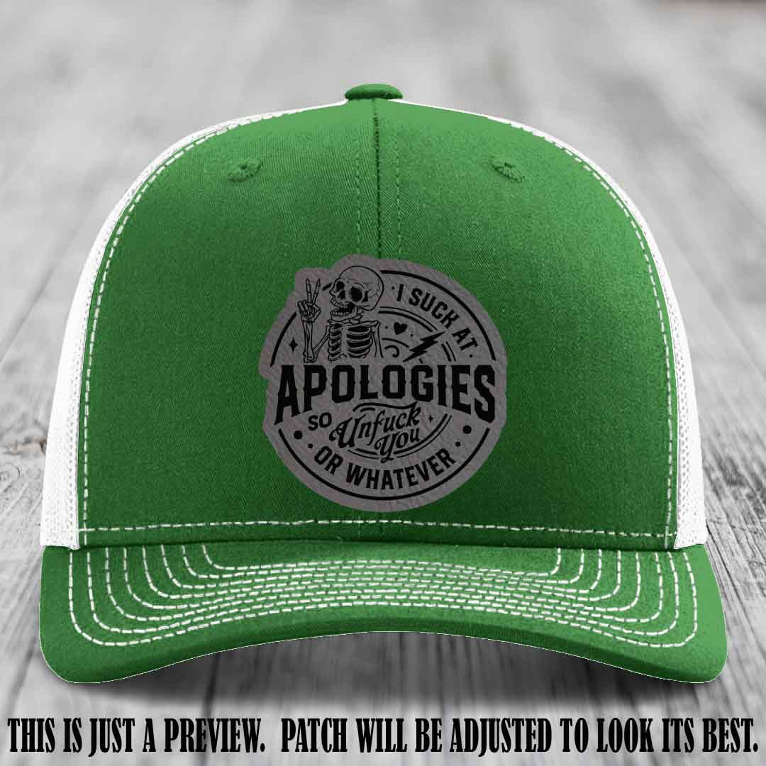 I Suck at Apologies Skeleton - Grey to Black Patch on Kelly to White Hat