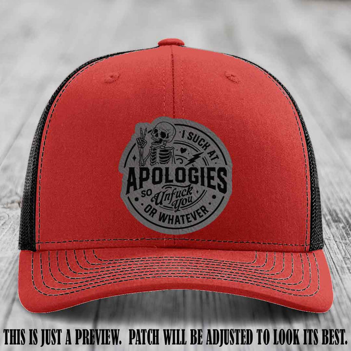 I Suck at Apologies Skeleton - Grey to Black Patch on Red to Black Hat