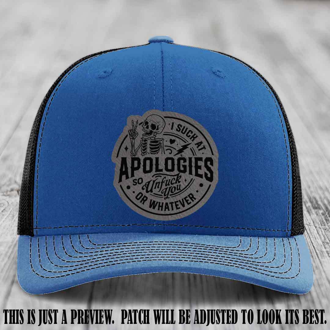 I Suck at Apologies Skeleton - Grey to Black Patch on Royal to Black Hat