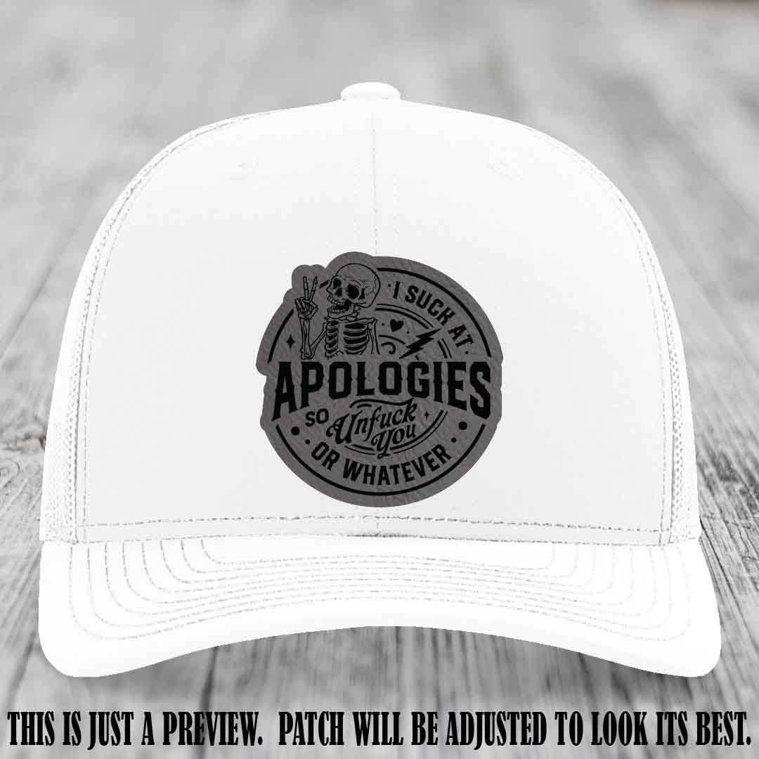 I Suck at Apologies Skeleton - Grey to Black Patch on White Hat