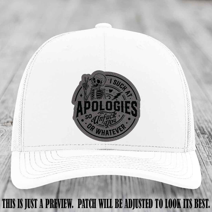 I Suck at Apologies Skeleton - Grey to Black Patch on White Hat