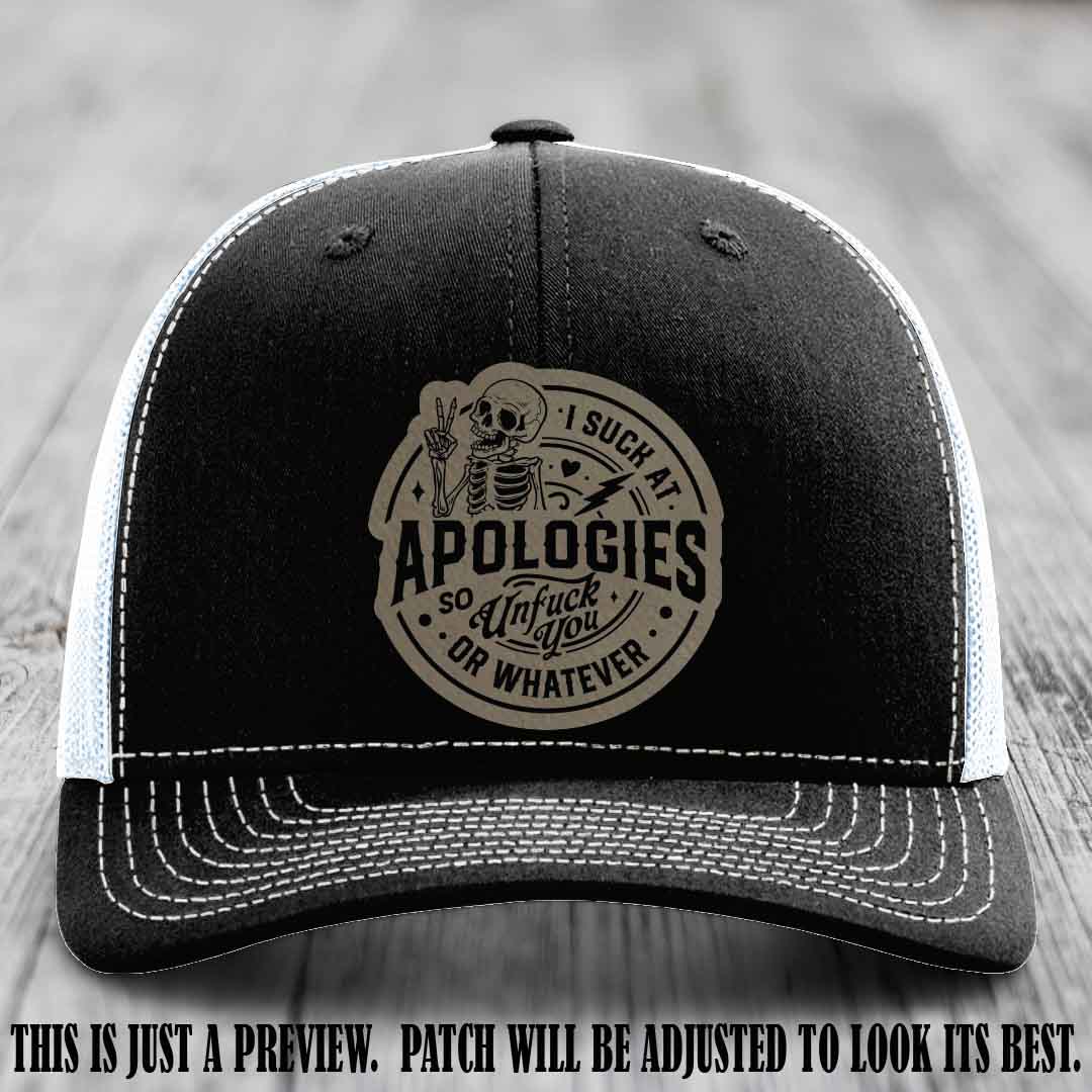 I Suck at Apologies Skeleton - Light Brown to Black Patch on Black to White Hat