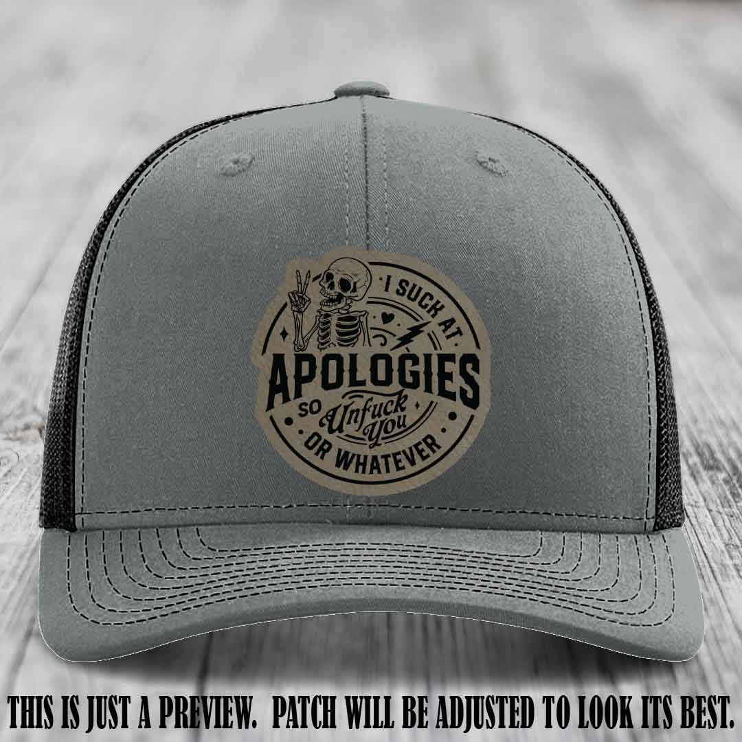 I Suck at Apologies Skeleton - Light Brown to Black Patch on Heather Grey to Black Hat
