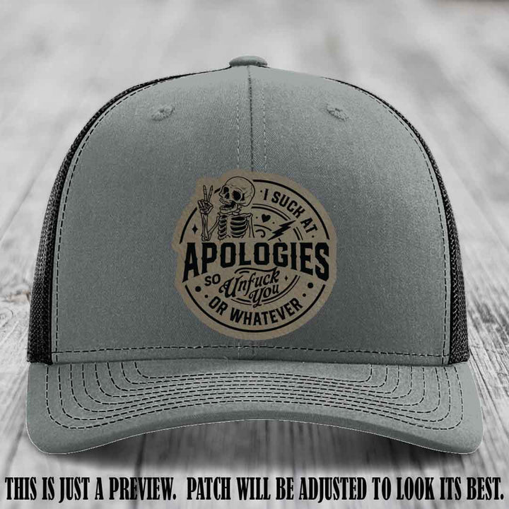 I Suck at Apologies Skeleton - Light Brown to Black Patch on Heather Grey to Black Hat