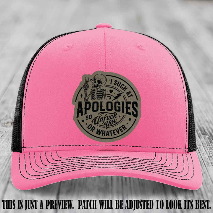 I Suck at Apologies Skeleton - Light Brown to Black Patch on Hot Pink to Black Hat