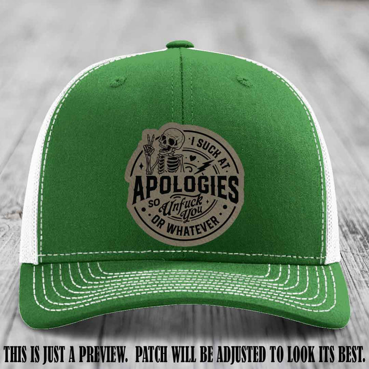 I Suck at Apologies Skeleton - Light Brown to Black Patch on Kelly to White Hat