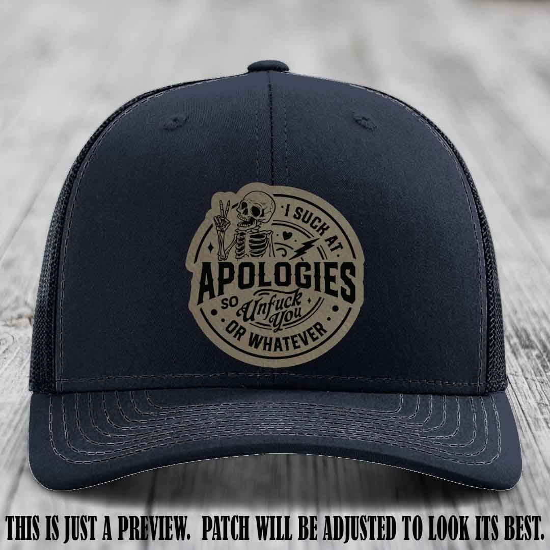 I Suck at Apologies Skeleton - Light Brown to Black Patch on Navy Hat