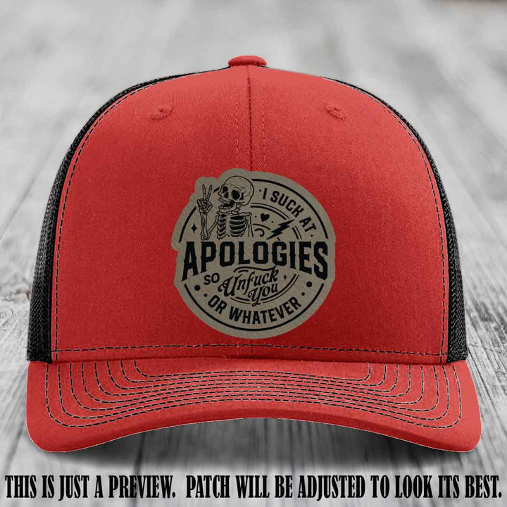 I Suck at Apologies Skeleton - Light Brown to Black Patch on Red to Black Hat