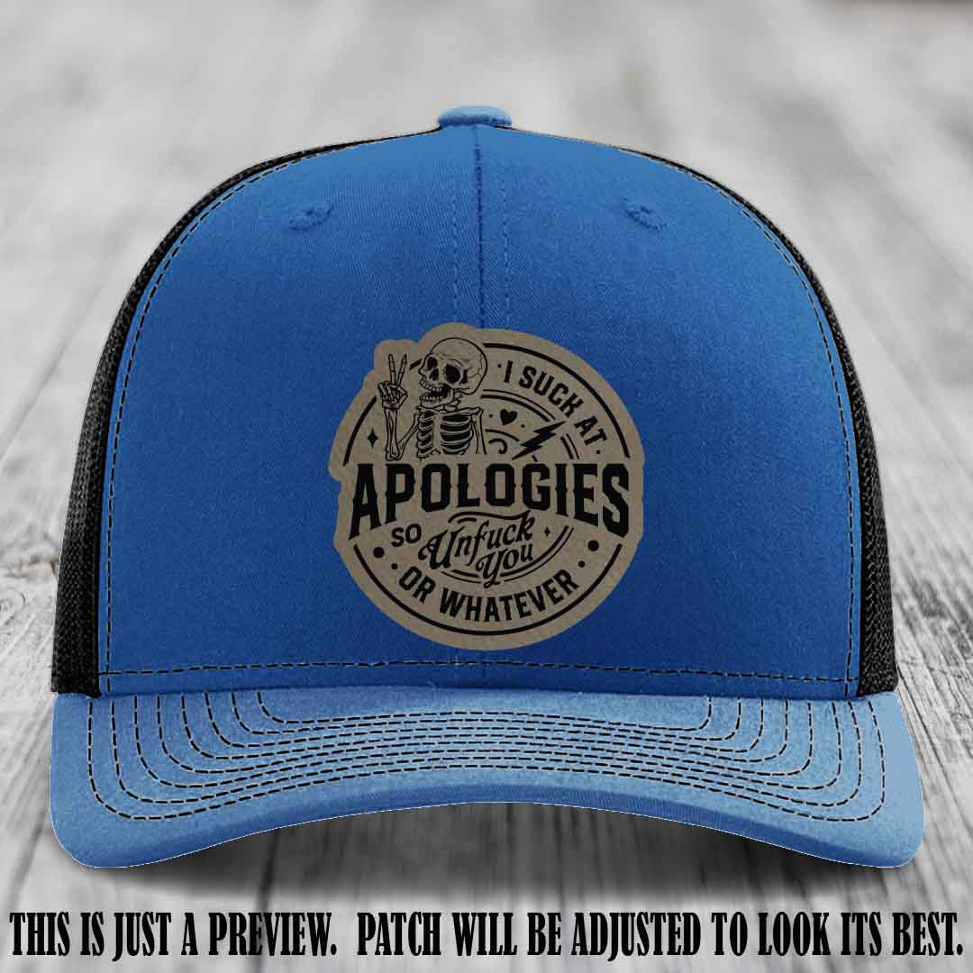 I Suck at Apologies Skeleton - Light Brown to Black Patch on Royal to Black Hat