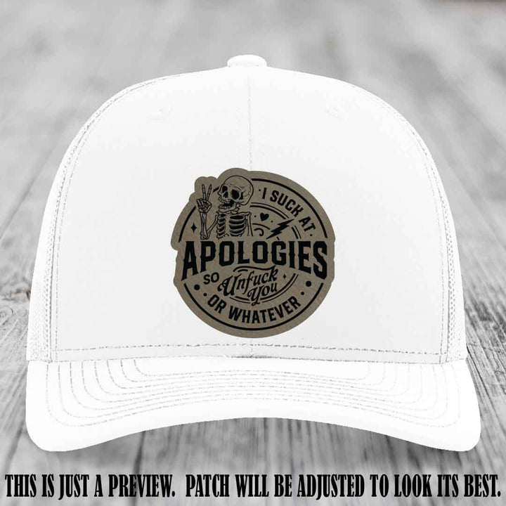 I Suck at Apologies Skeleton - Light Brown to Black Patch on White Hat