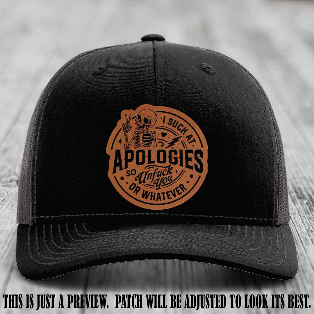 I Suck at Apologies Skeleton - Rawhide to Black Patch on Black to Charcoal Hat