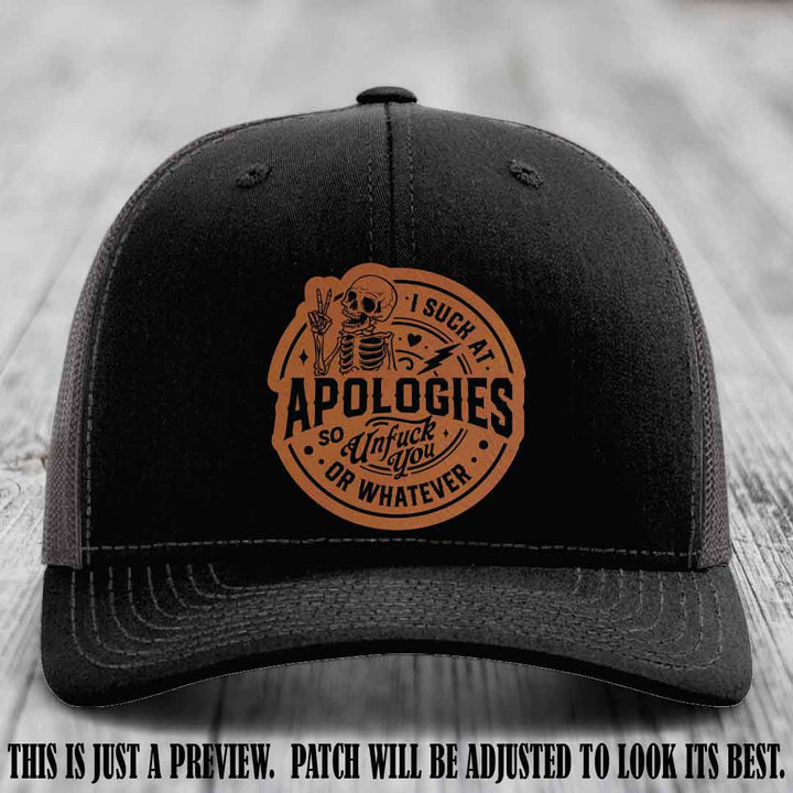 I Suck at Apologies Skeleton - Rawhide to Black Patch on Black to Charcoal Hat