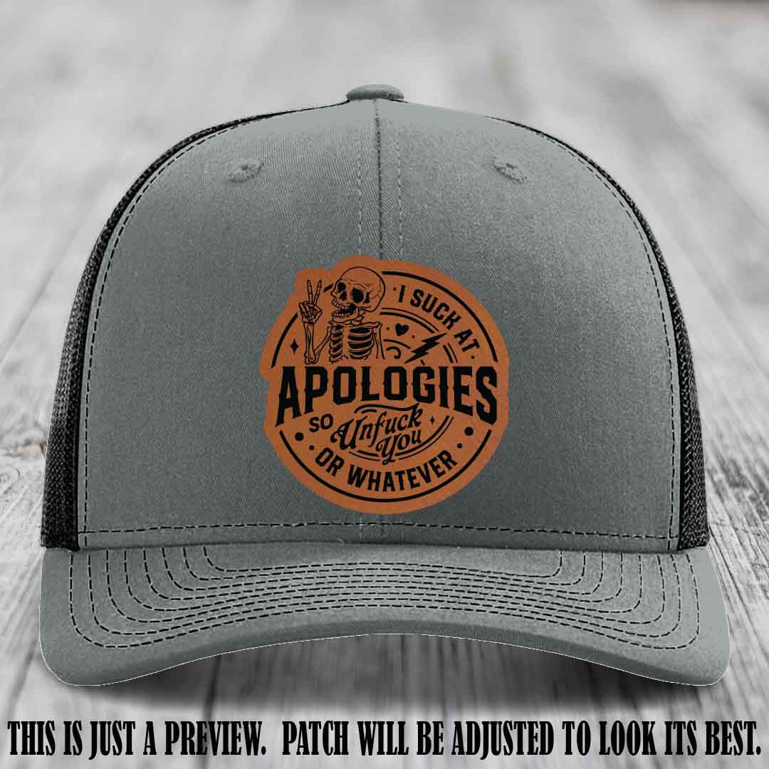 I Suck at Apologies Skeleton - Rawhide to Black Patch on Heather Grey to Black Hat