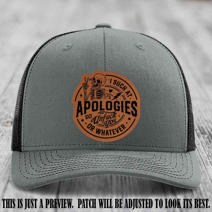 I Suck at Apologies Skeleton - Rawhide to Black Patch on Heather Grey to Black Hat