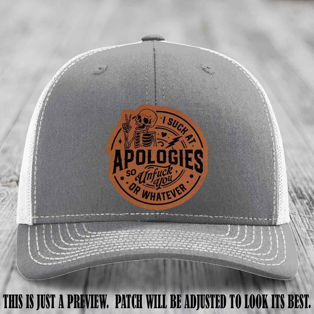 I Suck at Apologies Skeleton - Rawhide to Black Patch on Heather Grey to White Hat
