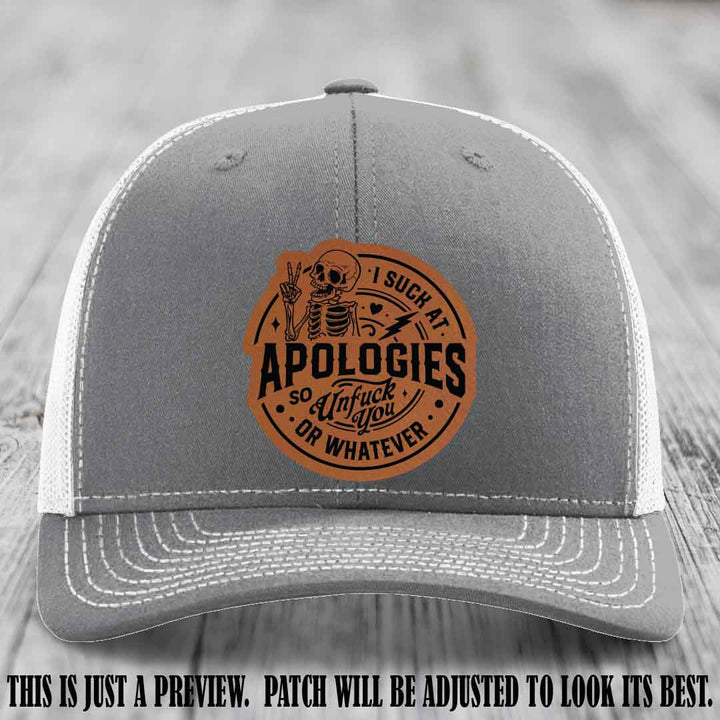 I Suck at Apologies Skeleton - Rawhide to Black Patch on Heather Grey to White Hat
