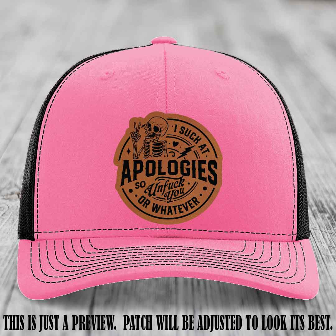 I Suck at Apologies Skeleton - Rawhide to Black Patch on Hot Pink to Black Hat