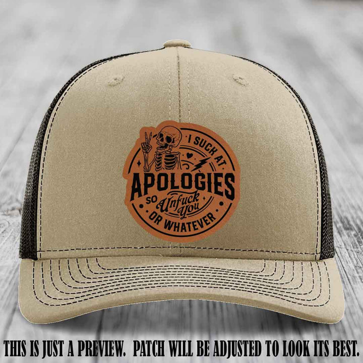 I Suck at Apologies Skeleton - Rawhide to Black Patch on Khaki to Coffee Hat