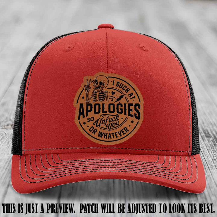 I Suck at Apologies Skeleton - Rawhide to Black Patch on Red to Black Hat