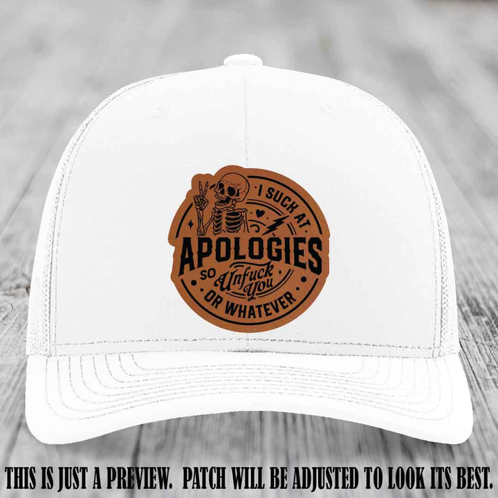 I Suck at Apologies Skeleton - Rawhide to Black Patch on White Hat