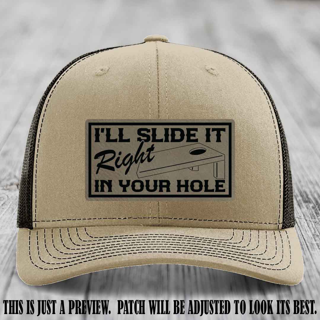 I'll Slide It Right In Your Hole 🍑 Light Brown to Black Patch Leather Patch Hat on Khaki to Coffee Hat