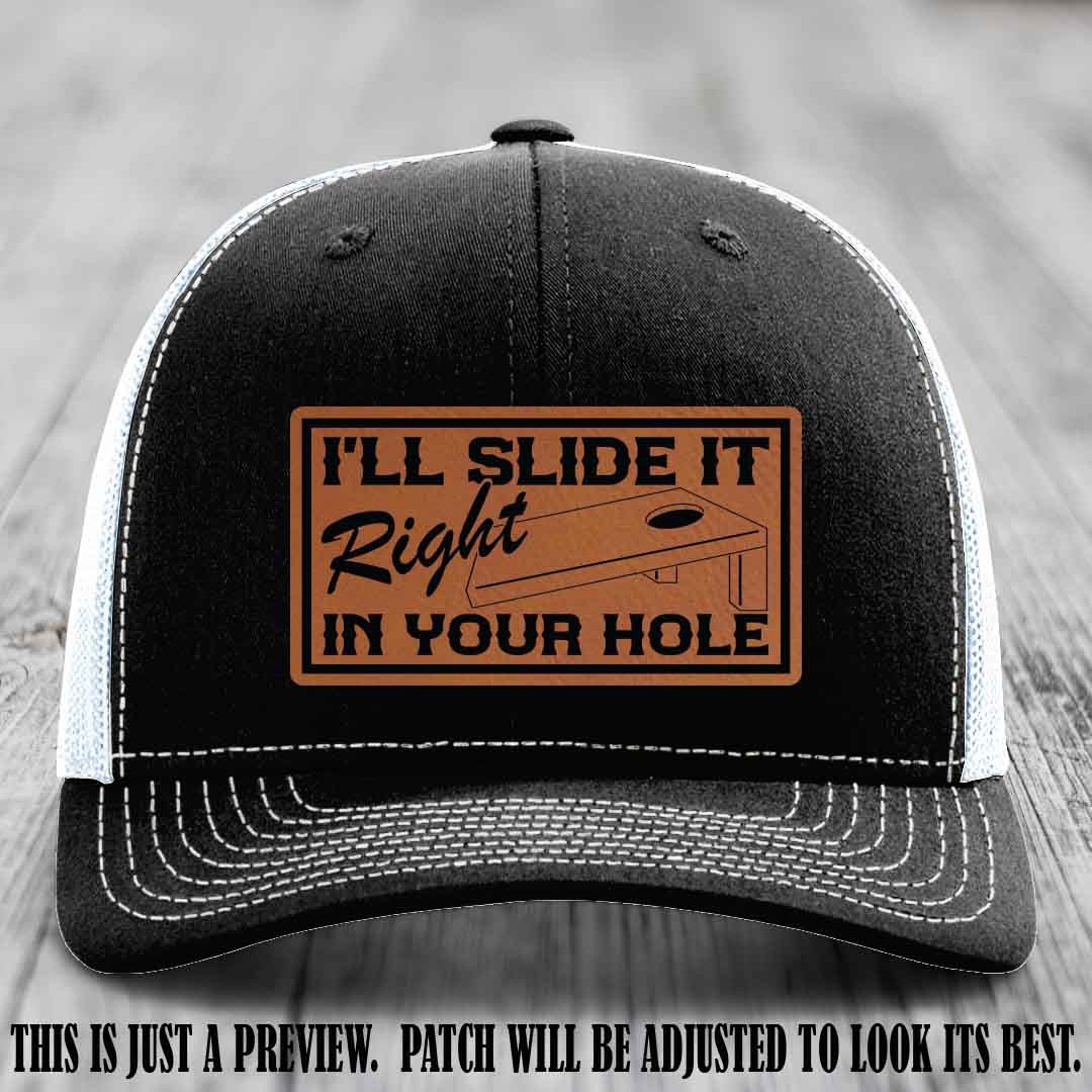 I'll Slide It Right In Your Hole 👅 Rawhide to Black Patch Leather Patch Hat on Black to White Hat
