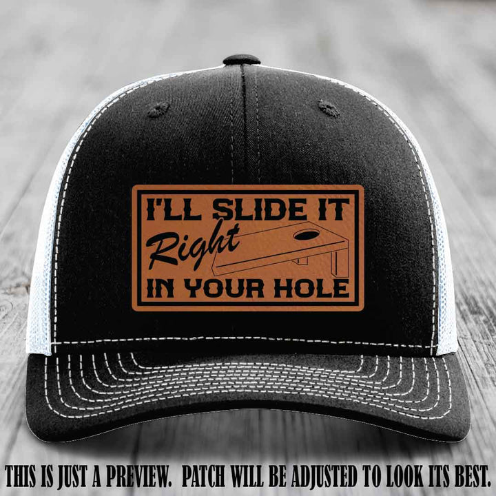 I'll Slide It Right In Your Hole 👅 Rawhide to Black Patch Leather Patch Hat on Black to White Hat
