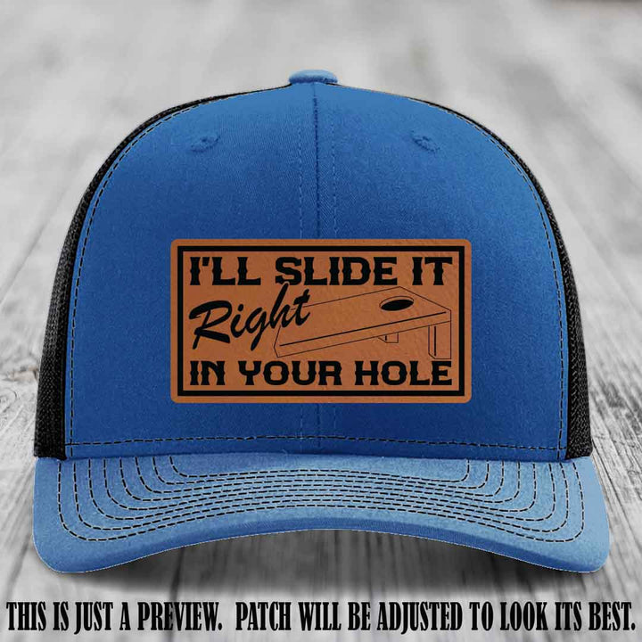 I'll Slide It Right In Your Hole 👅 Rawhide to Black Patch Leather Patch Hat on Royal to Black Hat