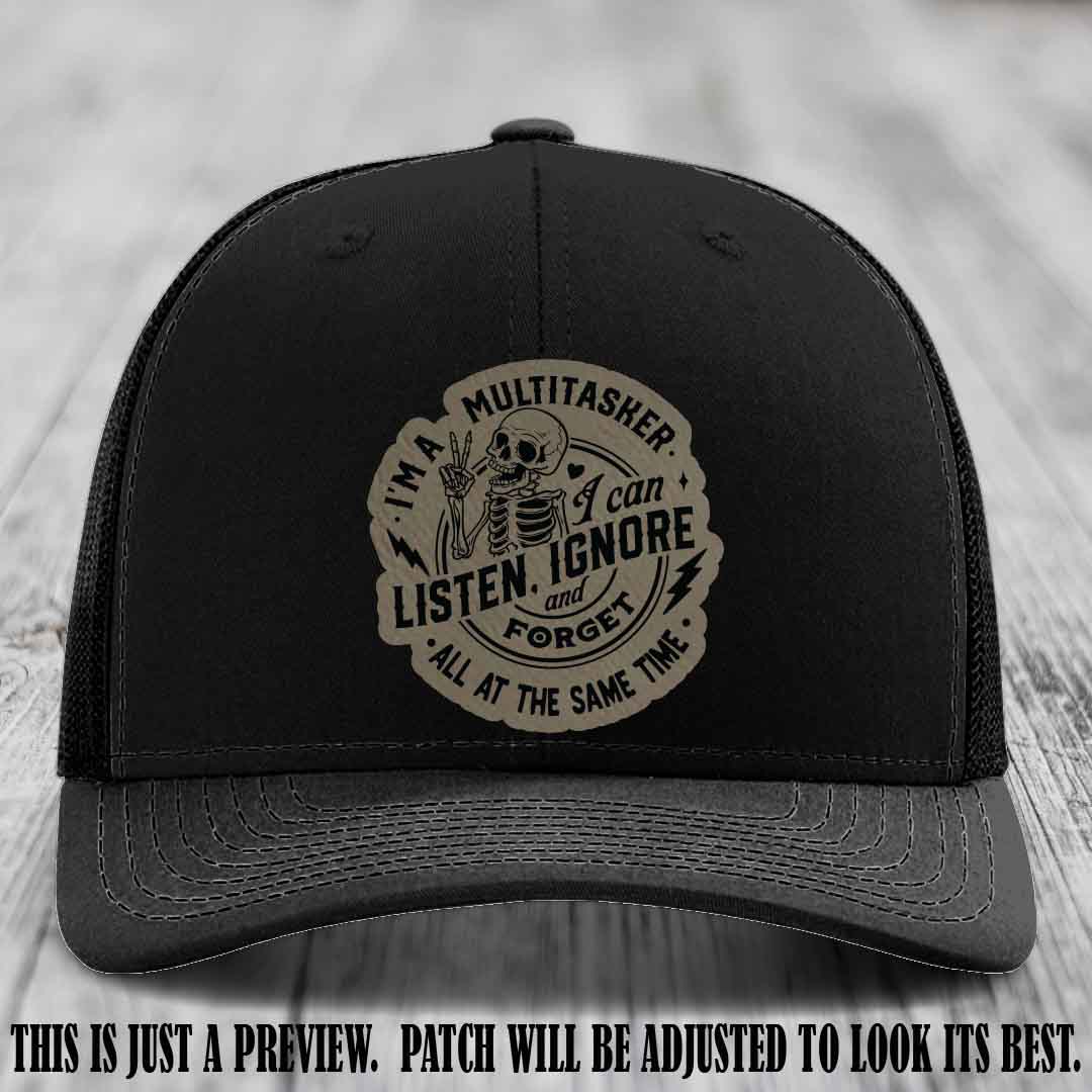 Multitasker Skeleton Light Brown to Black Patch Leather Patch Hat 😈🧢 on Black Hat