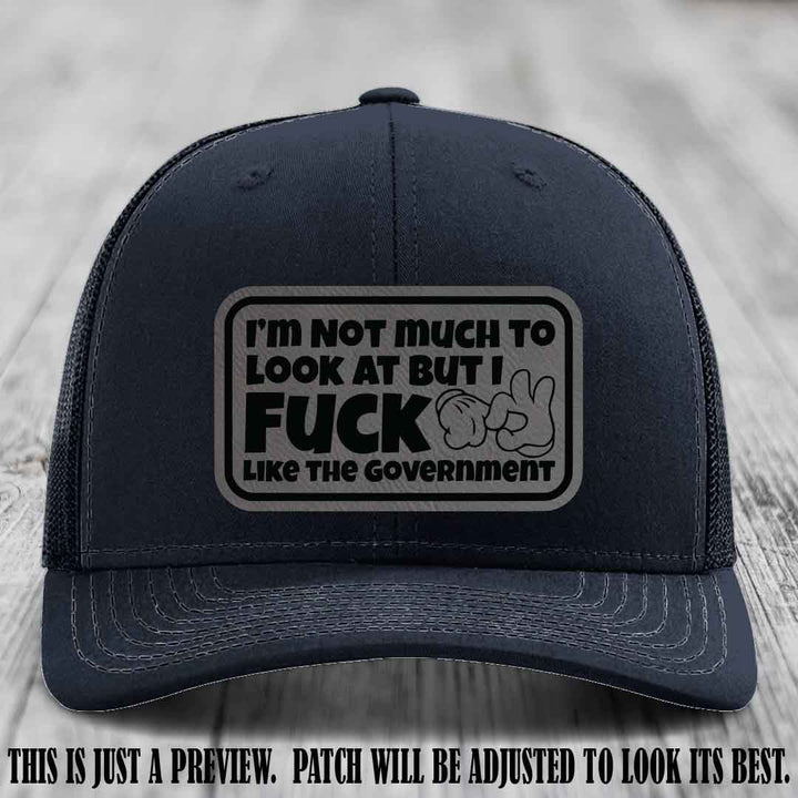 I'm Not Much to Look At Grey to Black Patch on Navy Hat Richardson 112 trucker hat