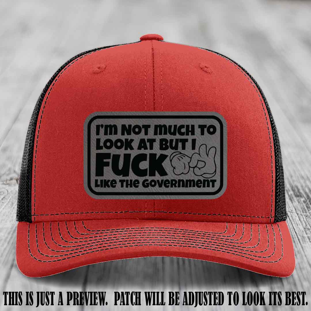 I'm Not Much to Look At Grey to Black Patch on Red to Black Hat Richardson 112 trucker hat