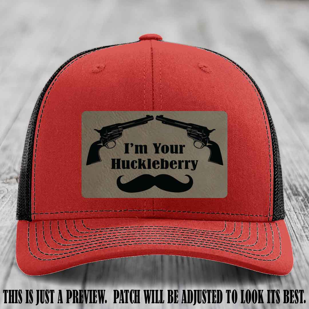 I'm Your Huckleberry Light Brown to Black Patch on Red to Black Hat Richardson 112 Hat