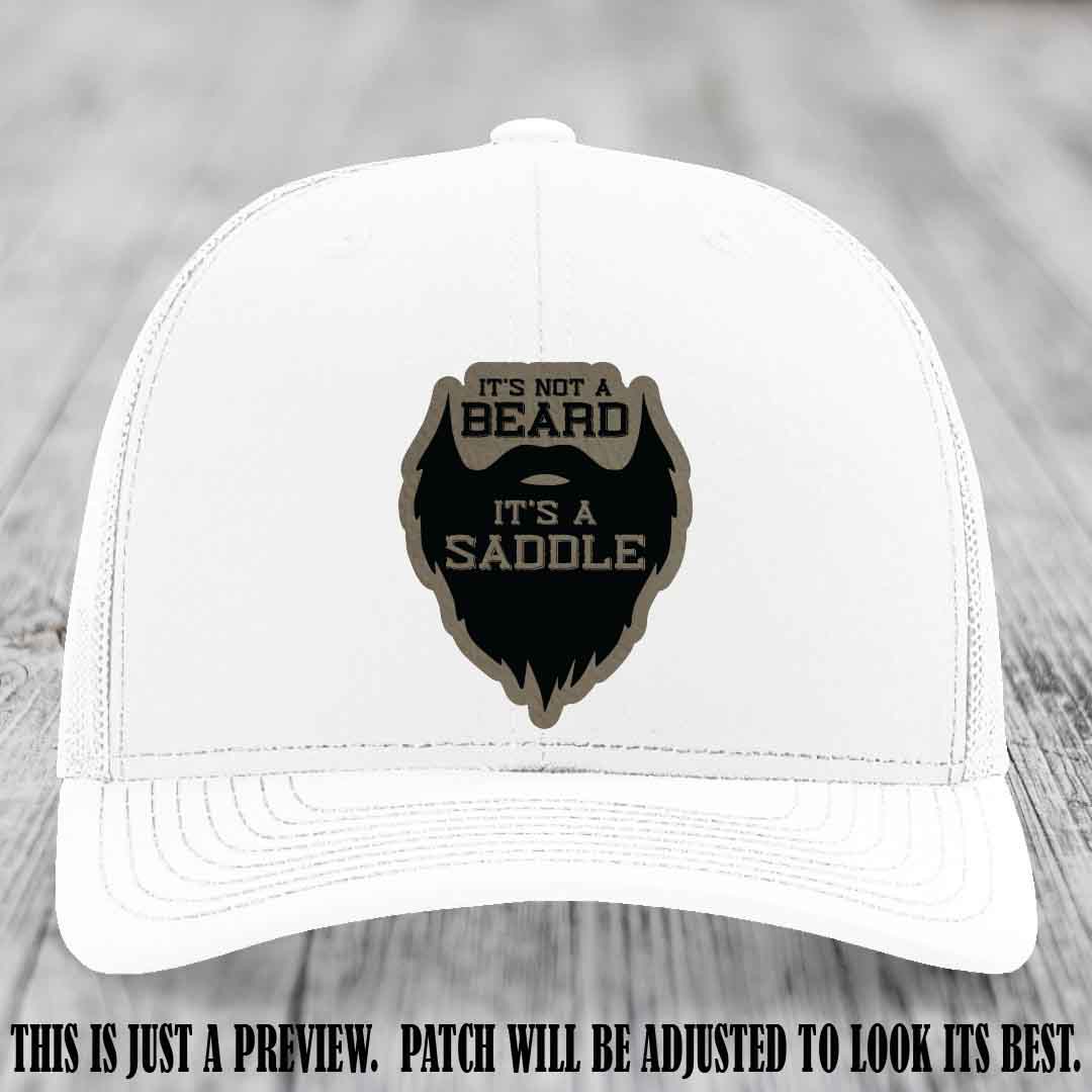 Beard Saddle design on a Light Brown to Black Patch, Richardson 112 leather patch hat on a White Hat