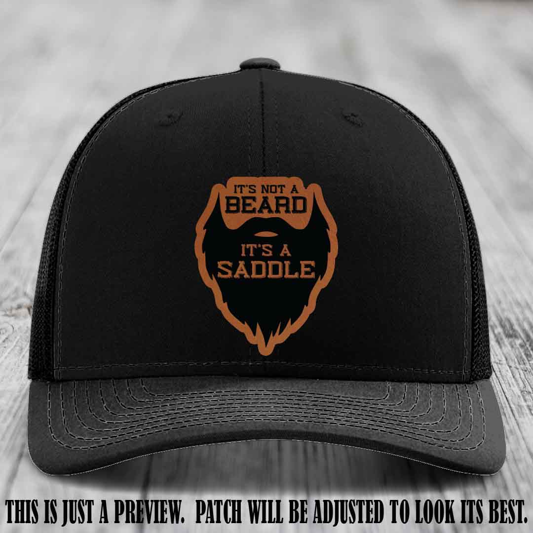 Beard Saddle design on a Rawhide to Black Patch, Richardson 112 leather patch hat on a Black Hat