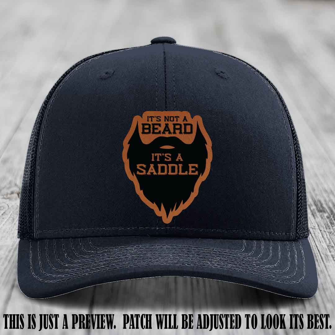 Beard Saddle design on a Rawhide to Black Patch, Richardson 112 leather patch hat on a Navy Hat