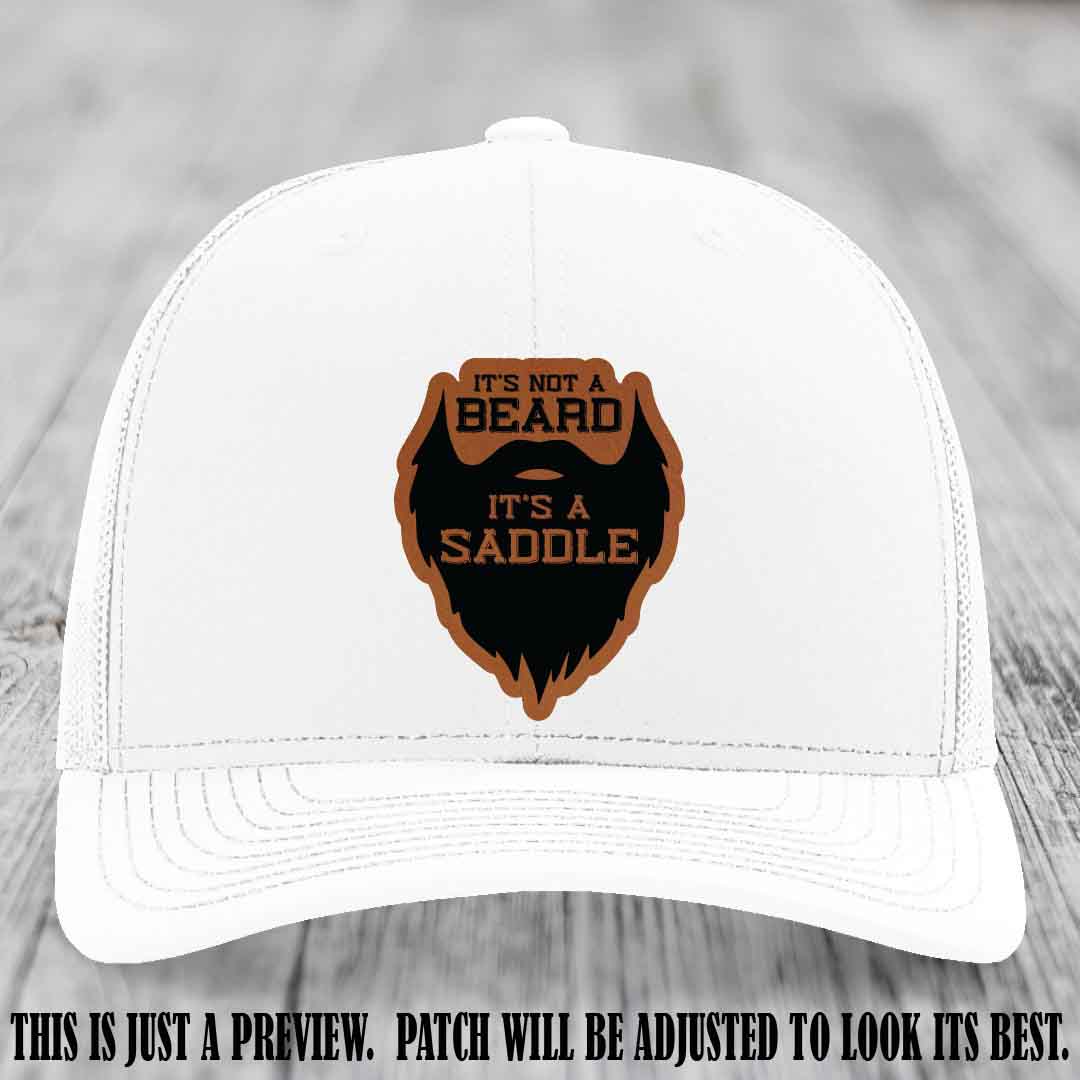 Beard Saddle design on a Rawhide to Black Patch, Richardson 112 leather patch hat on a White Hat