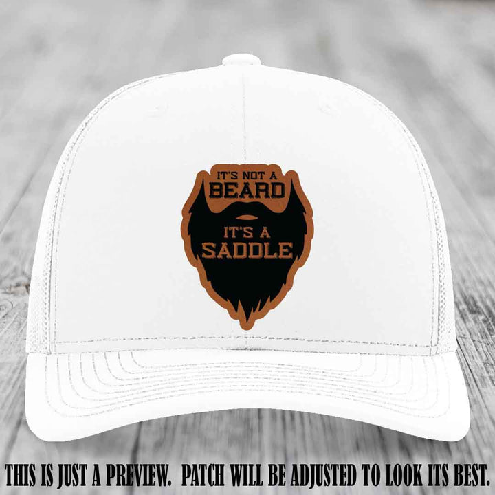 Beard Saddle design on a Rawhide to Black Patch, Richardson 112 leather patch hat on a White Hat