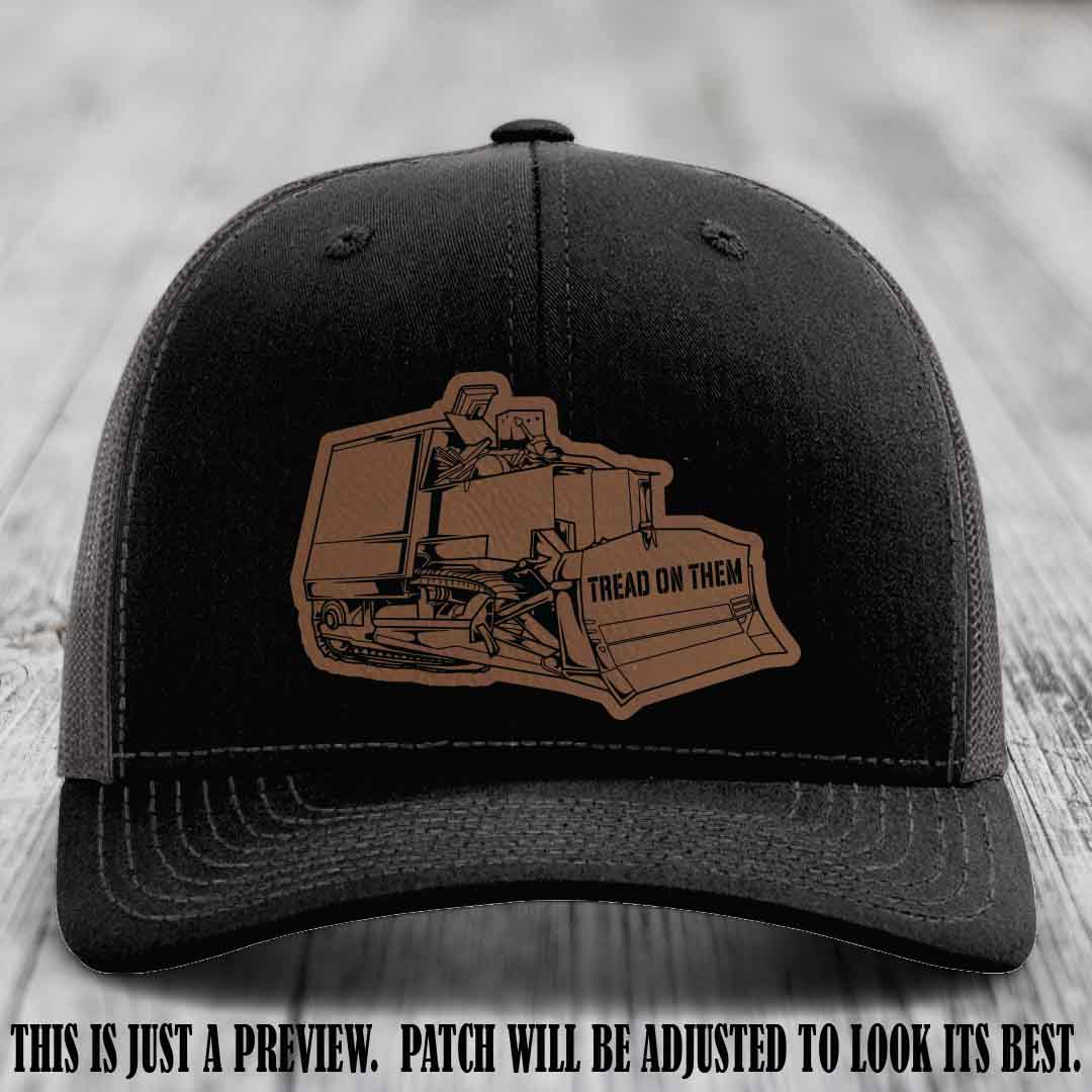 Killdozer Dark Brown to Black Patch on Black to Charcoal Hat - Richardson 112 Custom Leather Patch Hat
