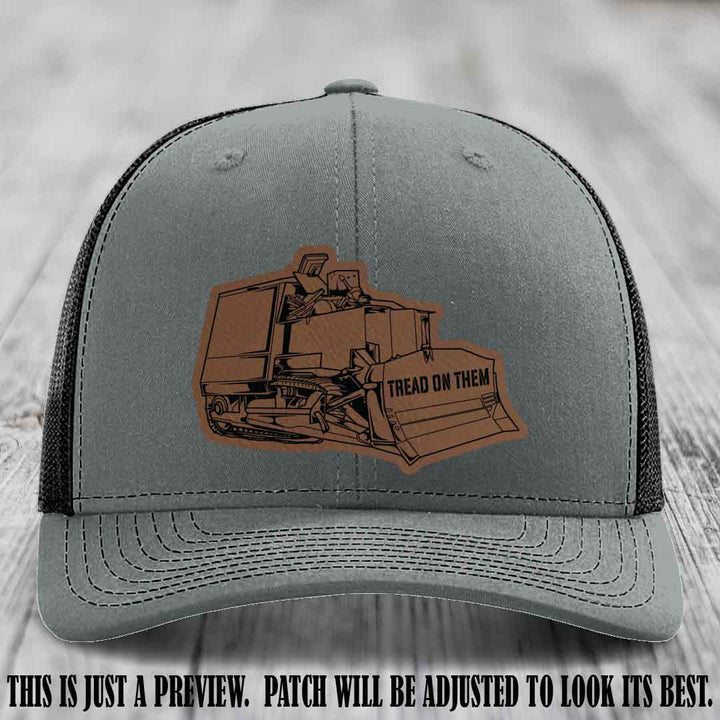 Killdozer Dark Brown to Black Patch on Heather Grey to Black Hat - Richardson 112 Custom Leather Patch Hat